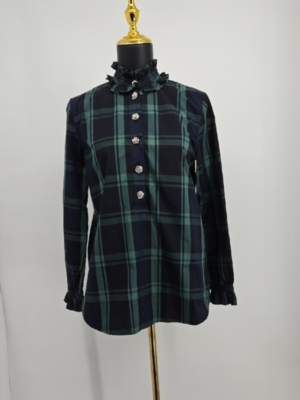 J.Crew Tartan Ruffleneck Blouse Size 2 - Picture 3 of 10